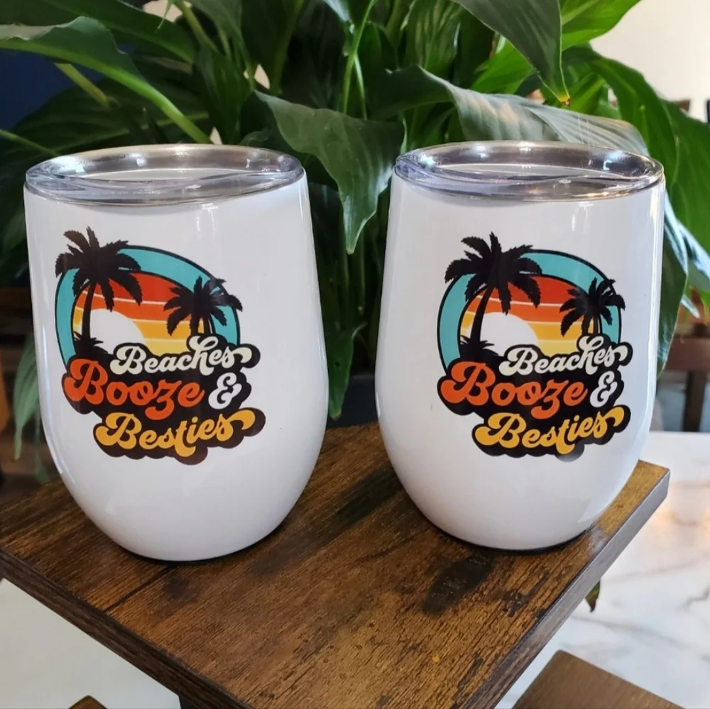 2 Beaches Booze & Beasties 12 oz Wine Cup Tumbler's